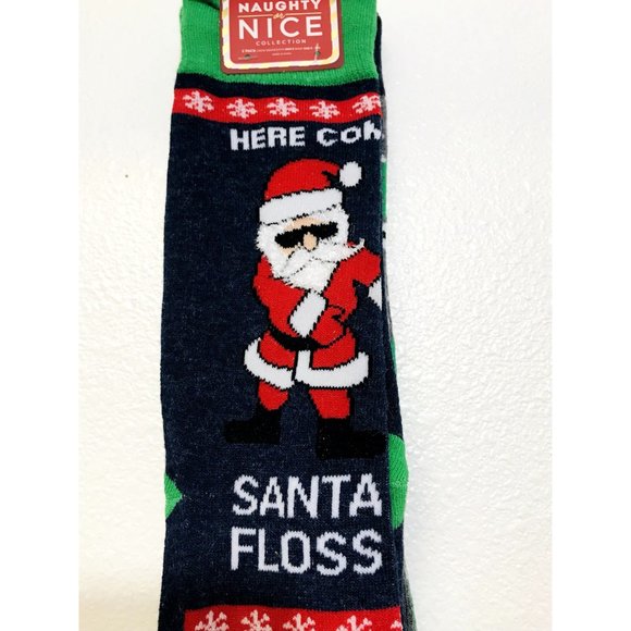 Here Comes SANTA FLOSS & Christmas Trees Men's Crew Socks Size 6-12.5 - Picture 2 of 6